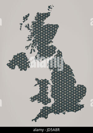 United Kingdom map with stars and ornaments Stock Photo