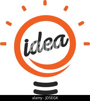 Stylized sign of vector lightbulbs, white and orange color logotype. New idea symbol, flat bright cartoon bulb. Idea icon, circle logo Stock Vector