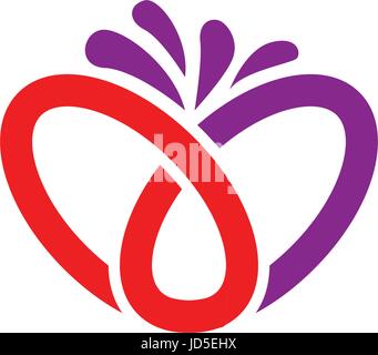 The knot, the interlacing of hearts with a burst of emotions in the form of lines. Red and violet color vector logotype idea Stock Vector