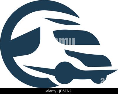 Truck abstract logo in circle shape vector logotype. Black color logistics business sign template. Simple symbol symbolizing the carriage. Stock Vector