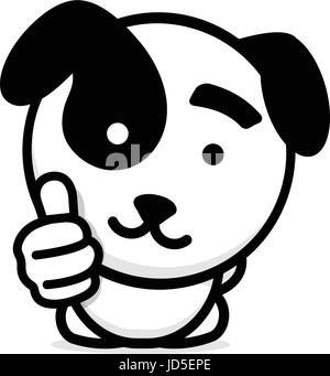 Cute puppy showing like, thumb of hand up, high esteem and approval vector logo. Well done illustration, good job post, excellent symbol. Stock Vector