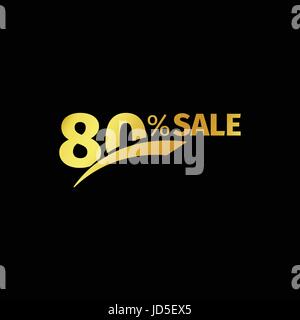 Black banner discount purchase 80 percent sale vector gold logo on a black background. Promotional business offer for buyers logotype. Eighty percenta Stock Vector