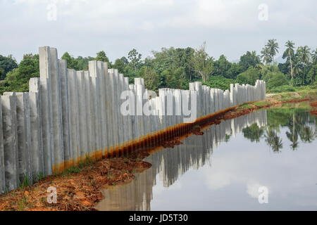 Piling machine works  on a bridge pile construction. Stock Photo