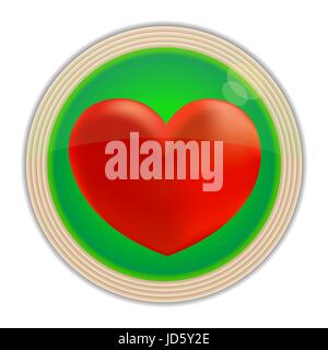 Red heart in the green circle icon button Stock Vector