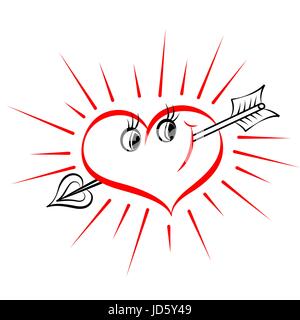 Love heart arrow outline drawing, Valentine symbol Stock Vector