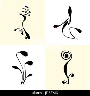 Set with abstract stylized flowers Stock Vector