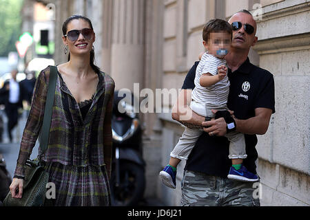 Marica Pellegrinelli with her husband Eros Ramazzotti and their son Gabrio Tullio in Milan  Featuring: Marica Pellegrinelli, Eros Ramazzotti, Gabrio Tullio Where: Milan, Italy When: 17 May 2017 Credit: IPA/WENN.com  **Only available for publication in UK, USA, Germany, Austria, Switzerland** Stock Photo