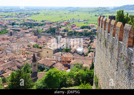 Aerial view of Soave, medieval walled city in Italy. Famous wine area. Italian countryside Stock Photo
