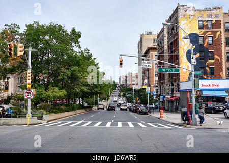 NEW YORK CITY - SEPTEMBER 27, 2016: Long view up Broadway from west 155 street in Harlem Stock Photo