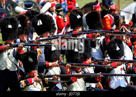 Waterloo, Belgium. 18th June, 2017. History lovers take part in a re-enactment of the Battle of Waterloo in Waterloo, Belgium, June 18, 2017. Credit: Gong Bing/Xinhua/Alamy Live News Stock Photo