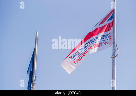London, UK. 19th June, 2017. The flag - On befalf of the Mayor Sadiq Khan (who was called to a security meeting), The Deputy Mayor of London, Joanne Mcartney, was joined by members of the London Assembly, the Royal Navy, Army and Royal Air Force for a flag raising ceremony to show support for the men and women who make up the Armed Forces community. Credit: Guy Bell/Alamy Live News Stock Photo