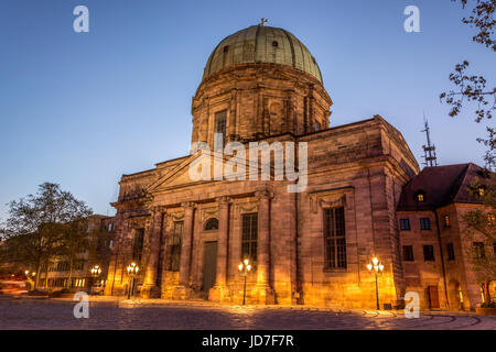 The St. Elisabeth church in the old town of Nuremberg, Germany at night Stock Photo