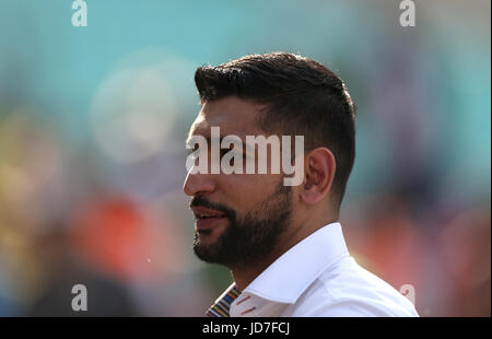 Amir Khan during the ICC Champions Trophy final at The Oval, London. PRESS ASSOCIATION Photo. Picture date: Sunday June 18, 2017. See PA story CRICKET Final. Photo credit should read: Steven Paston/PA Wire. Stock Photo