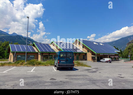 Solar panels on roof og new building, France Stock Photo