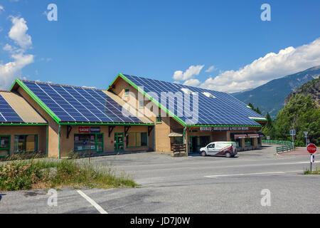 Solar panels on roof og new building, France Stock Photo