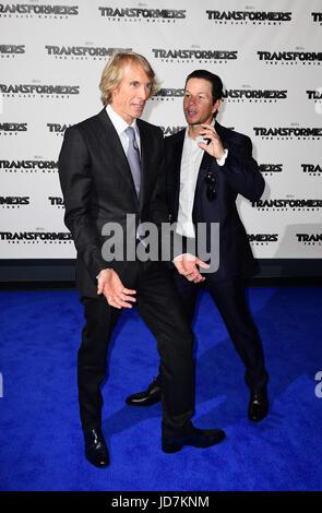 Director and Executive Producer Michael Bay and Mark Wahlberg arriving for Transformers: The Last Knight World Premiere held at Cineworld Leicester Square in London. Stock Photo