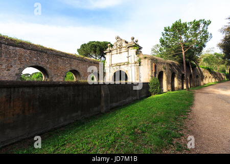 Fragment of Aurelian wall around Ancient Rome on Aurelia Antica street Stock Photo
