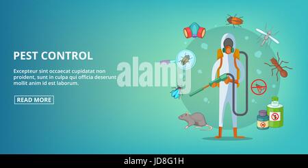 Pest control banner horizontal, cartoon style Stock Vector