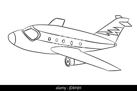 Air plane Black and White Cartoon Vector Illustration for Coloring Book - Line Drawn Vector Stock Vector