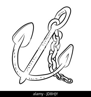 Hand drawn sketch of sea anchor isolated,  Black and White Cartoon Vector Illustration for Coloring Book - Line Drawn Vector Stock Vector