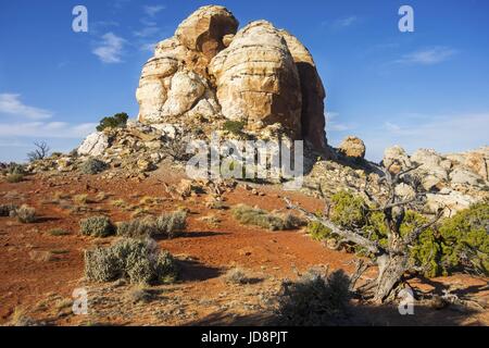 Navajo Knobs Rock Formation Landscape against Blue Sky Background at end of Hiking Trail in Capitol Reef National Park Utah United States