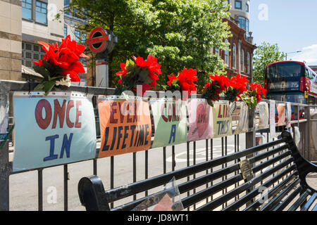 Rik Mayall's Memorial 'Bottom' Bench in Hammersmith, London, UK Stock Photo