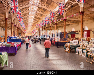 15 June 2017: Barnstaple, England, UK - The Pannier Market in Barnstaple, North Devon. This was built as a vegetable market in 1855-6, and is now used Stock Photo