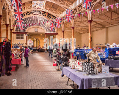 15 June 2017: Barnstaple, England, UK - The Pannier Market in Barnstaple, North Devon. This was built as a vegetable market in 1855-6, and is now used Stock Photo