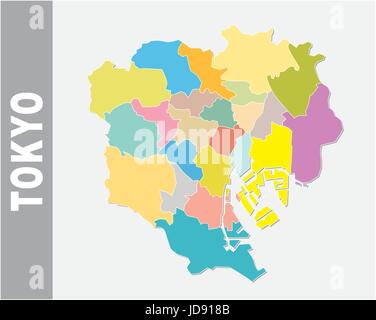 Colorful Tokyo administrative and political vector map Stock Vector