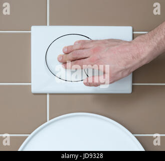 Economic toilet flush press with two separate buttons Stock Photo