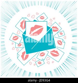 Concept of love in the form of an envelope with kisses. Icon in the linear style Stock Vector