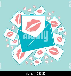 Concept of love in the form of an envelope with kisses. Icon in the linear style Stock Vector