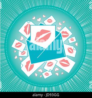 Concept of love in the form of an envelope with kisses. Icon in the flat style Stock Vector