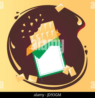 Icon of white chocolate on an abstract background of spreading chocolate in flat style Stock Vector