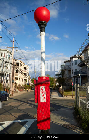 fire emergency call alarm box with red beacon dorchester Boston USA Stock Photo