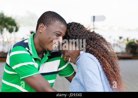 happy young couple embracing , communicates perfectly Stock Photo