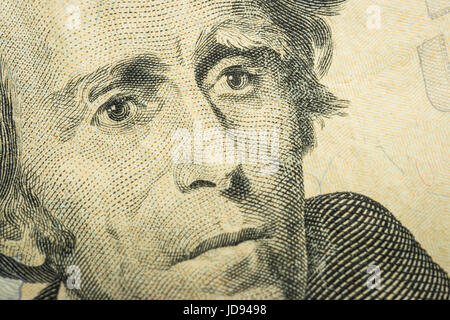 Andrew Jackson Detail on United States twenty dollar bill Stock Photo