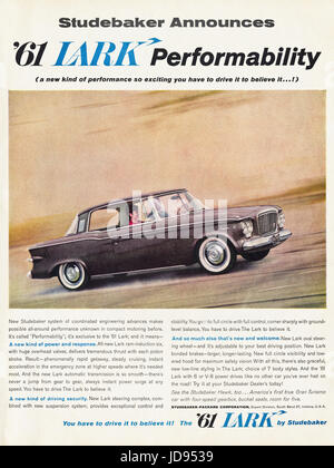 1960s advertisement advertising '61 Lark new car by Studebaker Packard Corporation of South Bend Indiana USA in American magazine dated 5th December 1960 Stock Photo