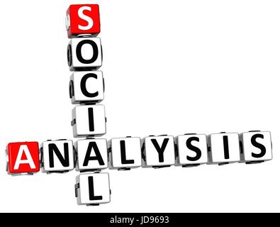 3D Legal Social Analysis Crossword cube words on white background Stock Photo