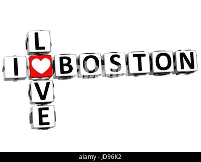 3D I Love Boston Crossword on white background Stock Photo