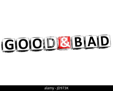 3D Good And Bad Button Click Here Block Text over white background Stock Photo