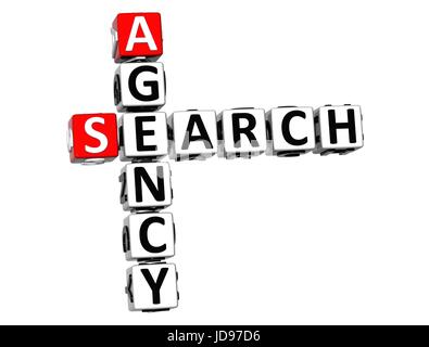 3D Agency Search Crossword on white background Stock Photo