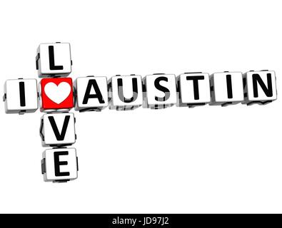 3D I Love Austin Crossword on white background Stock Photo