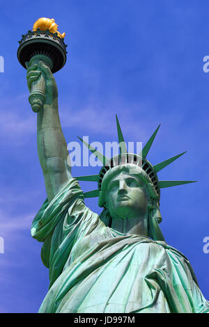 Statue of Liberty New York close up night. Face and illuminated crown ...