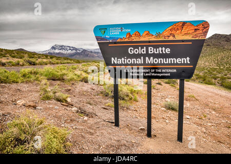 Gold Butte National Monument, sign at Gold Butte Road, Mojave Desert, near Riverside, Nevada, USA Stock Photo