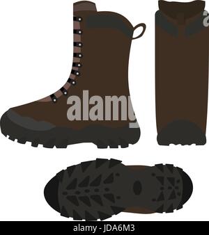 A pair of doodle-style hiking boots. Shoes hand drawn black outline on ...