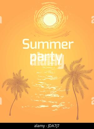 Summer beach party flyer. Vector background with sunset over sea waves Stock Vector