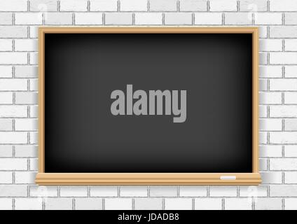 Blackboard on white brick background Stock Vector