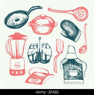 Kitchen Ware - illustration of vector vintage composition Stock Vector