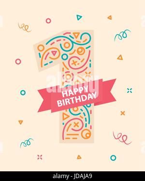 Happy birthday number 1 Colorful greeting card for one year Stock Vector